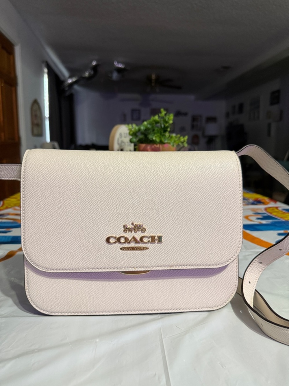 Coach Pebbled Leather Crossbody Bag in Pale Pink with Gold Hardware